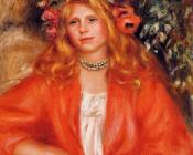 Young Woman Wearing a Garland of Flowers - 皮埃尔·奥古斯特·雷诺阿